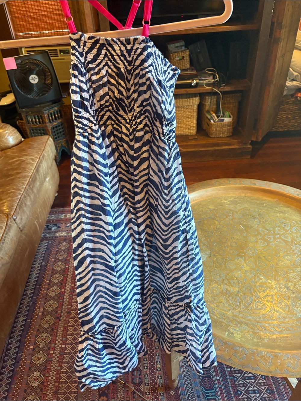 Boden Black & White Zebra Print Maxi Dress with Pink Straps